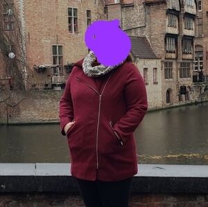 Old Navy Long-Line Brushed Felt Sherpa-Collar Moto Jacket XL Red Wine Burgundy